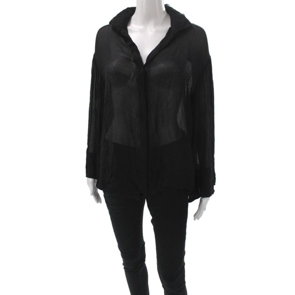 The Row Womens Silk Collared Long Sleeve Basic Blouse Black Size L